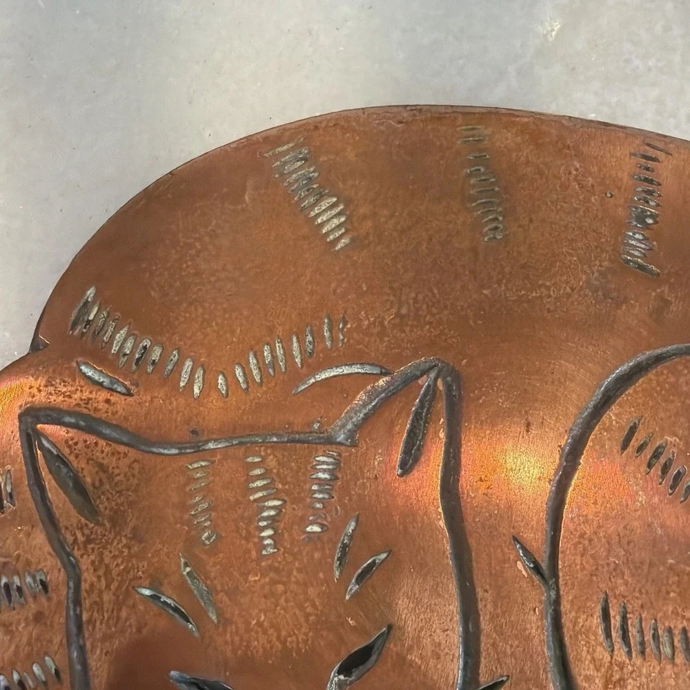 Vintage Copper Cat Trivet 8in Oval Mid Century Kitchen Decor OLA003